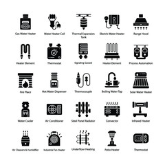 Heating System Glyph Vector Icons 