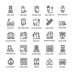 Water Boiler Line Vector Icons