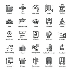 Water Heater Line Vector Icons 
