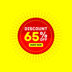 65 percent off discount sale sticker, banner yellow background vector eps