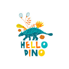 Fototapeta na wymiar Cute Dinosaur Print with Slogan Vector Illustration