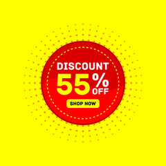 55 percent off discount sale sticker, banner yelow background vector eps