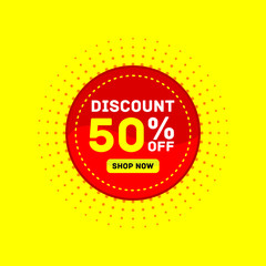 50 percent off discount sale sticker, banner yelow background vector eps