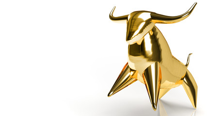 gold bull on white background for business content 3d rendering.