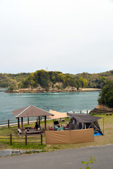 愛媛県　今治市の伯方島の船折瀬戸キャンプ場でのキャンプスタイル