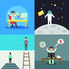 Flat Vector Illustration Collection Of Success 