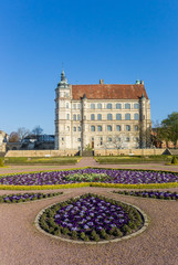 Heart shaped flowerbed in the garden of castle Gustrow, Germany