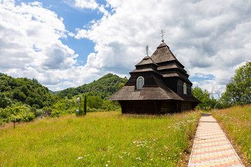 Church of the Archangel Michael, Uzhok, Ukraine, Transcarpathia, built in 1745. The wooden monument of church architecture is a UNESCO World Heritage Site. Church of the Archangel Michael - UNESCO.