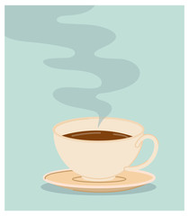 Cup of coffee card background vector illustration cartoon design modern style 