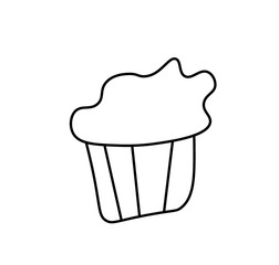 Vector cupcake with a black line.Simple food and cooking illustration in doodle style on a white isolated background hand drawn.Design for social networks,web,advertising,banners,menus,recipes.