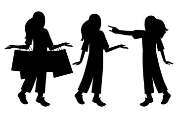 Set of diverse female poses on white background vector illustration 