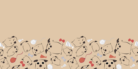 Pug Dog Bow Tie Party Hat Balloon Frame Border seamless pattern