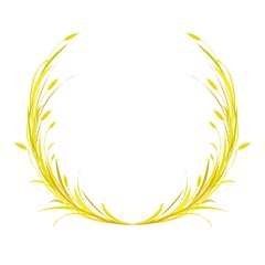 Obraz premium Round wreath, laurel or crown with gold and brown ears of wheat, barley or rye and blades of grass.