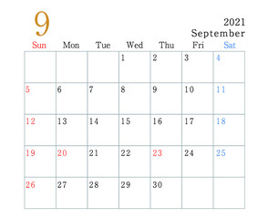 2021年　カレンダー　9月