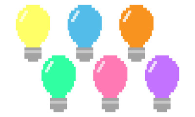 ピクセル　電球　カラフル　　ひらめき 　アイコン　pixel art light bulb ideas icon