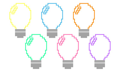 ピクセル　電球　カラフル　　ひらめき 　アイコン　pixel art light bulb ideas icon