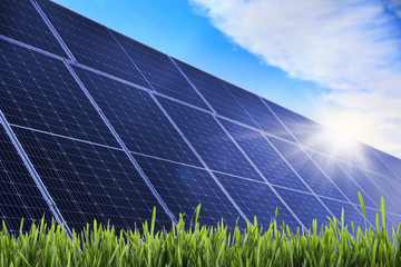 Solar panels installed outdoors. Alternative energy source
