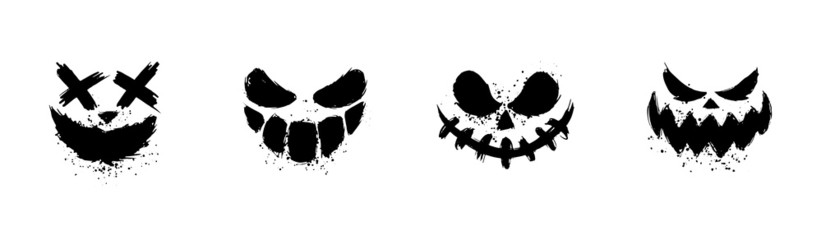 Scary faces of Halloween pumpkin or ghost . Brush stroke smile. Vector collection.