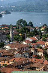 panoramic view of the orta lake located in Piedmont