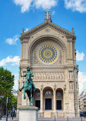 Saint-Augustin church and equestrian statue of Joan of Arc (Jeanne d'Arc), by Paul Dubois (1829-1905)- Paris, France. It is a Catholic church located at boulevard Malesherbes in Paris