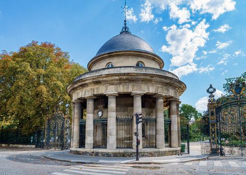 The Rotunda of Parc Monceau in Paris, France. It is located at the main entrance of the park. It was built in 1787 as part of the Wall of the Farmers-General.