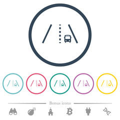 Bus lane flat color icons in round outlines