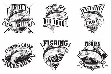 Set of vintage fishing club emblems designs