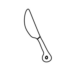 Vector knife with a black line.Simple food and cooking illustration in doodle style on a white isolated background hand drawn.Design for social networks,web,advertising,banners,menus,recipes.