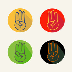 Hand icons with three finger flat design long shadow icons set. 
 Vector silhouette illustration