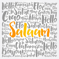 SALAAM (Hello Greeting in Persian,Farsi) word cloud in different languages of the world