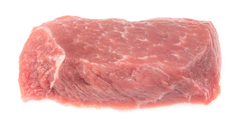 Slice of raw pork meat isolated on white background. schnitzel. steak. meat tenderloin