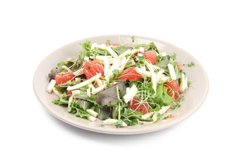 Delicious carrot salad with grapefruit isolated on white