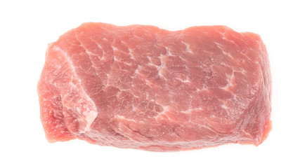 Slice of raw pork meat isolated on white background. schnitzel. steak. meat tenderloin