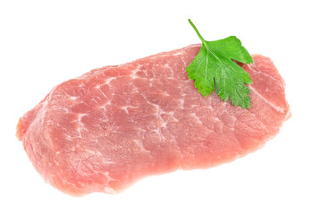Slice of raw pork meat isolated on white background. schnitzel. steak. meat tenderloin