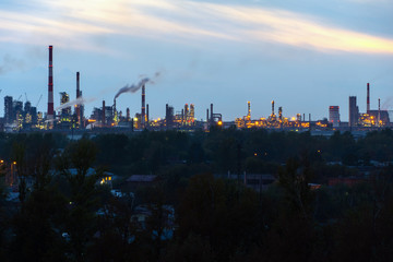 refinery lights on blue sky background