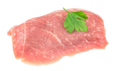 Slice of raw pork meat isolated on white background. schnitzel. steak. meat tenderloin