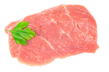 Slice of raw pork meat isolated on white background. schnitzel. steak. meat tenderloin