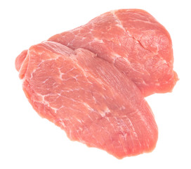 Slice of raw pork meat isolated on white background. schnitzel. steak. meat tenderloin