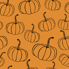 seamless pattern with pumpkins .Doodle illustration for a cozy autumn decor