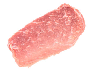 Slice of raw pork meat isolated on white background. schnitzel. steak. meat tenderloin
