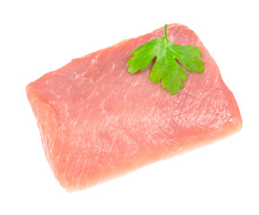Slice of raw pork meat isolated on white background. schnitzel. steak. meat tenderloin