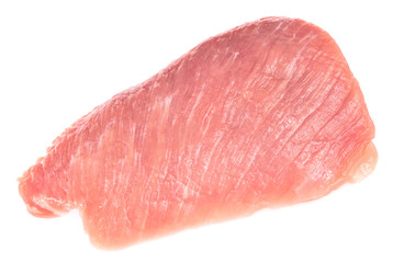 Slice of raw pork meat isolated on white background. schnitzel. steak. meat tenderloin