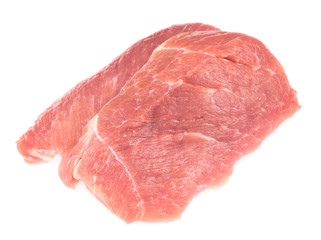 Slice of raw pork meat isolated on white background. schnitzel. steak. meat tenderloin