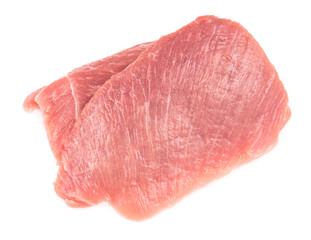 Slice of raw pork meat isolated on white background. schnitzel. steak. meat tenderloin