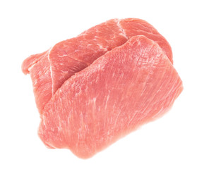 Slice of raw pork meat isolated on white background. schnitzel. steak. meat tenderloin