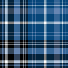 Seamless pattern in creative black, blue and white colors for plaid, fabric, textile, clothes, tablecloth and other things. Vector image.
