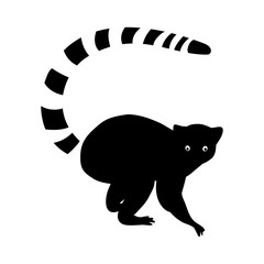Lemur black sealeet. Exotic tropical animal on a white isolated background. Cute funny lemur with a striped tail. Vector stock illustration in cartoon style.