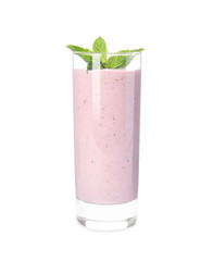 Tasty milk shake with mint isolated on white