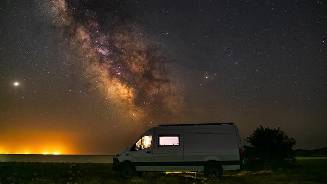 camping in the night milky way timelapse