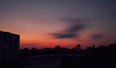 Sunset and storm clouds over the city. Kyiv, Ukraine.